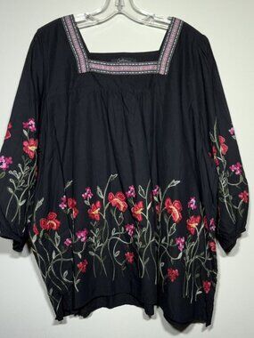 Calessa black blouse Black Emroidered Blouse 3X